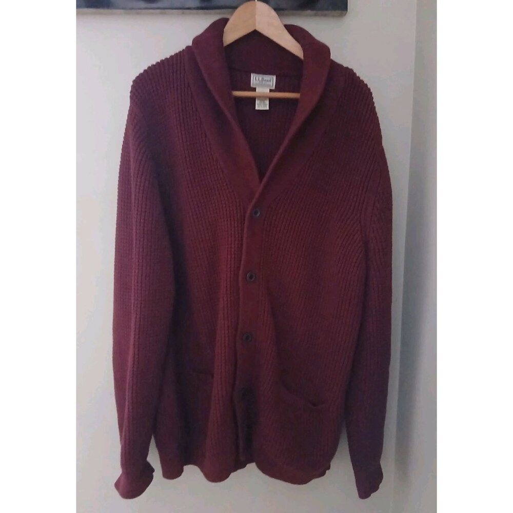 LL Bean Organic Cotton Waffle Cardigan Sweater